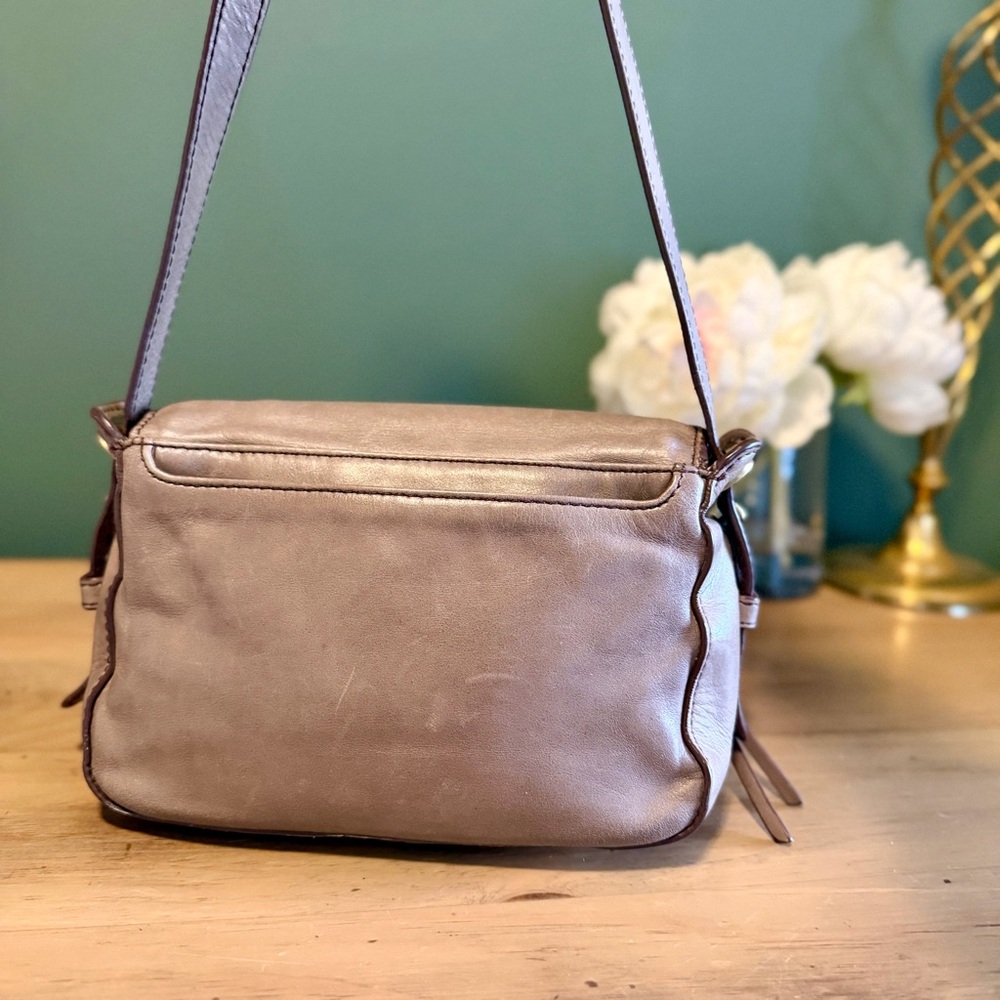 HOBO Taupe Tan Leather Crossbody Bag Soft Foldover Flap Magnetic Closure - Picture 5 of 15